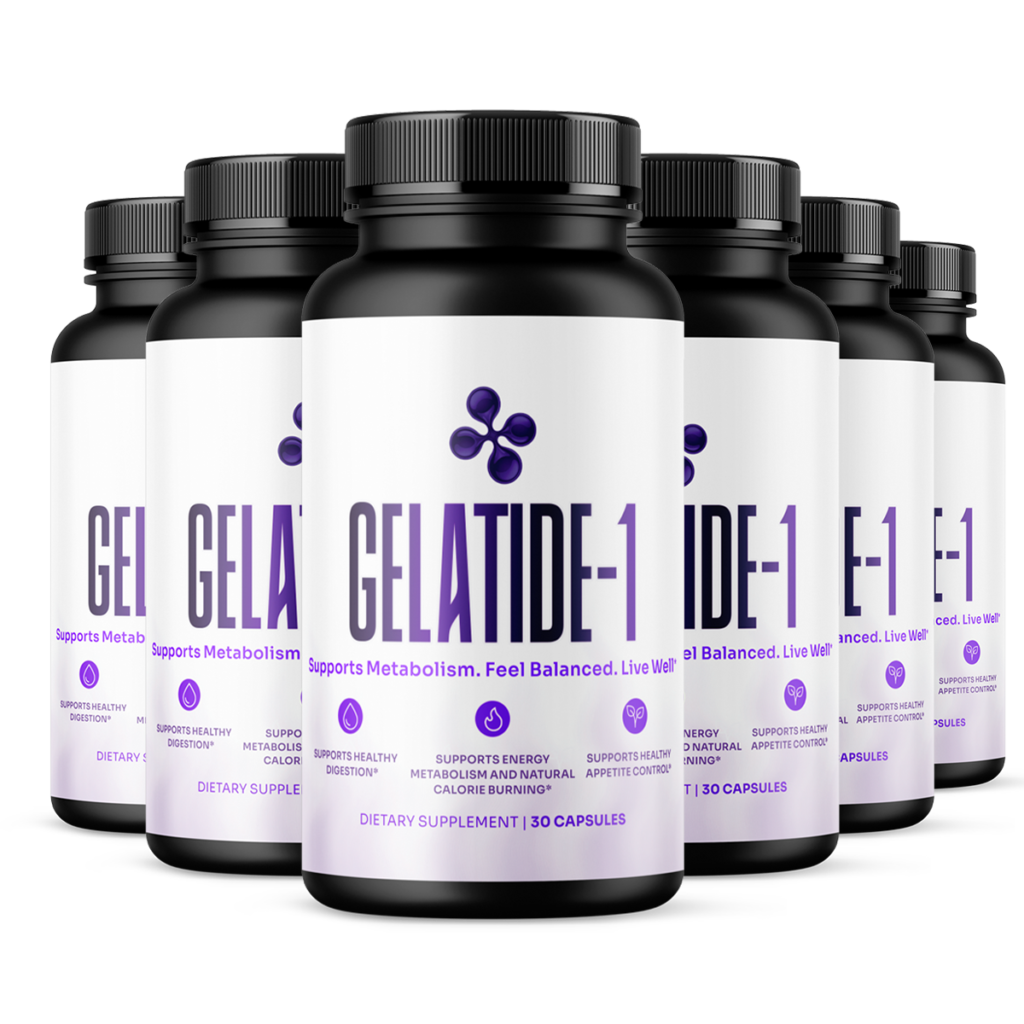Best value bundle featuring 6 bottles of Gelatide-1 for a comprehensive 180-day supply, discounted to $49 per bottle on a purple background.