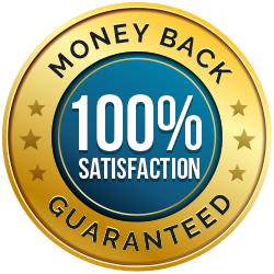 Golden and blue shiny badge reading 100% Satisfaction Guaranteed Money Back, ensuring a completely risk-free purchase of Gelatide-1.